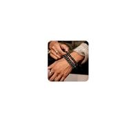 HOBT Bracelet extensible pour homme en pierre de lave noire - Bracelet en perles en pierre naturelle pour garçons - Cadeau de Noël ou d'anniversaire, 8 inch, Or blanc, Sans pierres précieuses