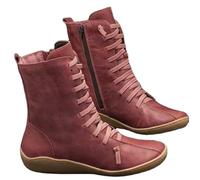 HOBTEC Bottes for femmes imperméables longueur mollet à lacets bottes mi-mollet bottines en cuir bottes de travail bottes de marche de neige plates rétro (Color : D, Size : 38 EU)