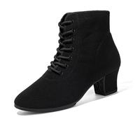 HOBTEC Femmes et Filles Bottes de Danse Latine à Lacets Bout fermé Salle de Bal Salsa Tango enseignement Performance Chaussures de Danse(Black,38 EU)