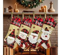 HOBULL Chaussettes de Noël Personnalisées, Chaussette de Noela Suspendre Personnaliser avec Nom, Grandes Bas Noël Brodés Décoration Chaussettes Cheminée Xmas Sac Cadeau pour Famille Enfant - Lot de 3