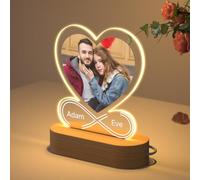 HOBULL Coeur Cadre Photo Personnalisé LED Lampe Photo, Veilleuse Personnalisé Acrylique Cadre Photo Lumineux, Cadeau Personnalisable Original Cadeaux Anniversaire Décoration Valentin Noël