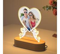HOBULL Coeur Cadre Photo Personnalisé LED Lampe Photo, Veilleuse Personnalisé Acrylique Cadre Photo Lumineux, Cadeau Personnalisable Original Cadeaux Anniversaire Décoration Valentin Noël