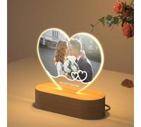 HOBULL Coeur Cadre Photo Personnalisé LED Lampe Photo, Veilleuse Personnalisé Acrylique Cadre Photo Lumineux, Cadeau Personnalisable Original Cadeaux Anniversaire Décoration Valentin Noël