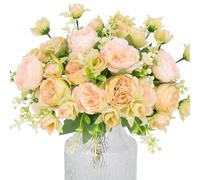 Hobyhoon 4 bouquets de pivoines artificielles pour décoration, roses fausses, bouquet artificiel aspect soie véritable, fleurs artificielles pour vase, décoration de mariage, décoration de maison