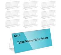 hocadon 10 Pièces Plaques Nominatives de Table en Acrylique Porte Étiquettes de Prix Transparent 30x12cm Chevalet Porte Nom pour Bureaux, Magasins, Restaurants