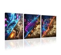 hocadon 3x Affiche Decoration Murale Jeu Style Punk Gaming Poster 30x40cm | Toile Gaming avec Cadre en Bois Impression sur Toile pour Deco Chambre Ado, Decoration Murale