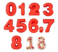 Hocadrv 9 Pièces Number Cake Moule Grands Moule Cake Silicone 3D Numérique de Boulangerie D'anniversaire Rouge Moule Number Cake pour Anniversaires Mariages Fêtes(0-8)