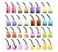 Hocadrv Lot de 32 Pendentifs pour Résine Bubble Tea Boucles Thé au Lait Créatifs Accessoires Mini Bouteille Boba pour Les Bijoux de Bricolage Porte-clés Fabrication de Cas de