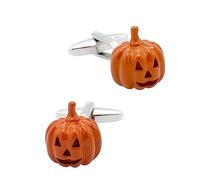 HOCAH Boutons De Manchette En Métal Laqué Tête De Citrouille D’Halloween 2 Boutons De Manchette En Chemise Pour Hommes Adultes Unisex Noir Orange