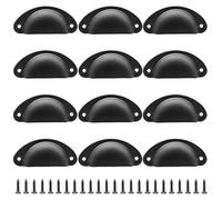 Hocansen Lot de 12 poignées demi-lune en métal avec 24 vis pour tiroirs, armoire et armoire (noir/LS-BK)