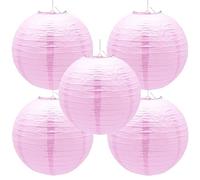 Hocansen Lot de 5 lanternes en papier, 30 cm, rondes, lanternes en papier, décoration en forme de boule, lanterne pour fête, mariage, jardin, décoration, rose