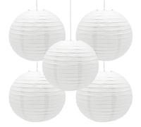 Hocansen Lot de 5 lanternes en papier décoratives à suspendre - 30,5 cm - Lanternes chinoises en papier pour anniversaire, mariage, fête prénatale (blanc/DL)