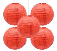 Hocansen Lot de 5 lanternes rondes en papier, 30,5 cm, en forme de boule, pour fête, mariage, décoration de jardin (DL/rouge)