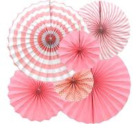 Hocansen Lot de 6 éventails décoratifs en papier 20/30/40 cm - Décoration ronde à rayures - Pour fête, anniversaire, festival (rose/ZS)