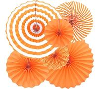 Hocansen Lot de 6 éventails en papier décoratifs - 20/30/40 cm - À suspendre - Décoration ronde - Pour fête, anniversaire, festival (orange/ZS)