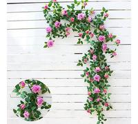 HOCEDO 2 pièces 175 cm/69 Pouces Fleurs artificielles Roses Plantes Vigne Guirlande de Soie Suspendue Plante Verte Maison Jardin Mur clôture Mariage Anniversaire décor