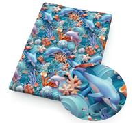 HOCEDO 20x3 3cm/50x140cm Imitation Broderie 3D Feuilles de Simili Cuir Animaux Dauphin Poisson imprimé Rouleau de Tissu en Cuir synthétique pour Les projets de Bricolage