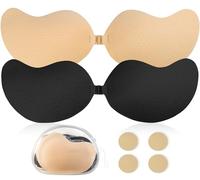Hocent 2 Paires de Soutiens-Gorge Adhésifs Push-Up, sans Bretelles & Respirants, Soutien-Gorge Invisible Autocollant pour Femmes, avec 4 Cache-Tétons