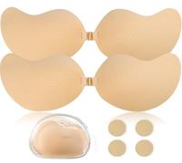 Hocent 2 Paires de Soutiens-Gorge Adhésifs Push-Up, sans Bretelles & Respirants, Soutien-Gorge Invisible Autocollant pour Femmes, avec 4 Cache-Tétons