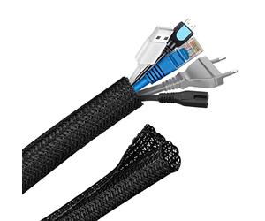 Hocerlu Manchon de Cache Câble Réglable, 6m Range Gaine Câble Tressé en Pet, Protection Gestion des Câbles pour TV, PC, USB - Diamètre 12-20 mm, Classique Noir