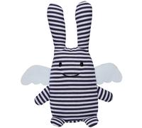 TROUSSELIER - Doudou avec Hochet - Ange Lapin - 20 cm de haut - Coton imprimé Marinière - Moderne Chic - Idéal Cadeau de Naissance - Lavable en Machine - Colori Bleu