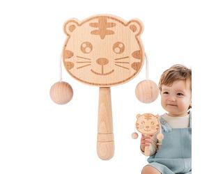 Hochet à bois - Jouet à bascule pour bébé en bois | Jouet en forme de tigre | Tambour vibrant interactif Easy-Grip double face pour habiletés motrices Suivi visuel Toddler Shower Rib Landau