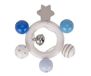 Hochet Anneau de bois Grelot & Etoile Heimess® Bleu Gris Blanc -