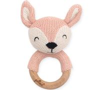 Hochet anneau de dentition biche en tricot rose pâle