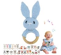 Hochet Bebe & Anneau Dentition Bebe Bois Personnalisé avec Nom Gravé, Hochet Peluche Jouet Bébé 0-12 Mois, sans BPA, pour Dentition Développement Sensoriel Auditif Bébé, Cadeau Baby Shower (02)