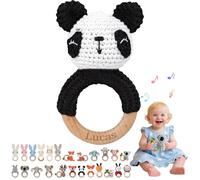Hochet Bebe & Anneau Dentition Bebe Bois Personnalisé avec Nom Gravé, Hochet Peluche Jouet Bébé 0-12 Mois, sans BPA, pour Dentition Développement Sensoriel Auditif Bébé, Cadeau Baby Shower (07)
