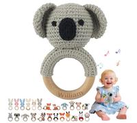 Hochet Bebe & Anneau Dentition Bebe Bois Personnalisé avec Nom Gravé, Hochet Peluche Jouet Bébé 0-12 Mois, sans BPA, pour Dentition Développement Sensoriel Auditif Bébé, Cadeau Baby Shower (19)