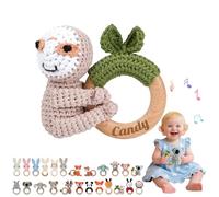 Hochet Bebe & Anneau Dentition Bebe Bois Personnalisé avec Nom Gravé, Hochet Peluche Jouet Bébé 0-12 Mois, sans BPA, pour Dentition Développement Sensoriel Auditif Bébé, Cadeau Baby Shower (22)