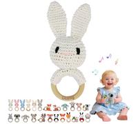 Hochet Bebe & Anneau Dentition Bebe Bois Personnalisé avec Nom Gravé, Hochet Peluche Jouet Bébé 0-12 Mois, sans BPA, pour Dentition Développement Sensoriel Auditif Bébé, Cadeau Baby Shower (04)