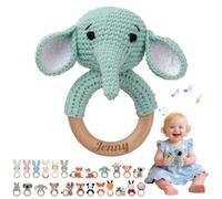 Hochet Bebe & Anneau Dentition Bebe Bois Personnalisé avec Nom Gravé, Hochet Peluche Jouet Bébé 0-12 Mois, sans BPA, pour Dentition Développement Sensoriel Auditif Bébé, Cadeau Baby Shower (24)