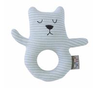 Hochet tricoté en coton bio bleu, ourson TU