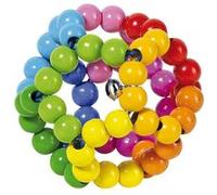 Hochet en bois bébé balle arc-en-ciel avec grelot G