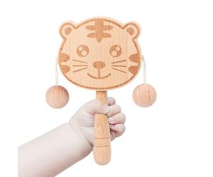 Hochet en bois pour bébé Jouet Tambour Tigre Double Face À Secouer