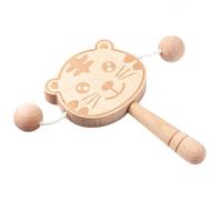 Hochet en bois, tambour enfant double face en forme de tigre | Stimulation sensorielle interactive Secouer le tambour Berceau Audition Cognition Motrice Suivi visuel | Douche p