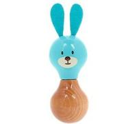 Hochet en bois Vilac - Boizoos - Raoul le lapin - Bleu - Ø 6 x H 13 cm