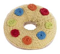 Hochet en forme de donut tricoté à la main - Glaçage jaune avec smarties