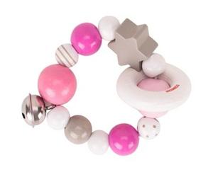 Hochet Flexible Perle de bois Grelot & Etoile Heimess® Rose Gris