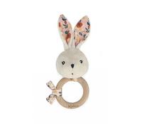 KALOO - K'doux - Hochet Bébé - Anneau en Bois FSC - Peluche Lapin avec Papier Bruissant - Aide au Développement - Stimule Les Sens - Motif Coquelicot - Dès La Naissance, K216002