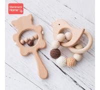 Hochet Musical En Bois Pour Bébé, 1 Ensemble De Jouets Pour Bébé, Bracelet De Perles En Bois, Jouet À Mâcher, Montessori, Produits De Dentition, Cadeau Pour Nouveau-Né