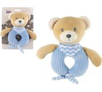 Hochet ours en peluche 17x16cm bleu sur carte dans un sac 0+