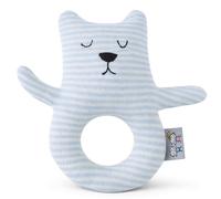 Hochet tricoté en coton bio bleu, ourson TU