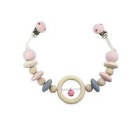 Hess Holzspielzeug 12969 - Chaîne de Landau en Bois, pour Les bébés à partir de 3 Mois, Fait Main, Rose Nature, avec 2 Clips de sécurité, Longueur env. 49 cm, pour Landau et siège bébé