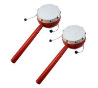 Hochet Tambour à Main en Bois Rouge 2 Pièces pour Bébé et Garçon et Filles | Son de Crécelle, Forme Double Face, Prise Facile, Stimule L’écoute, Exerce Main, Doigts et Poignet