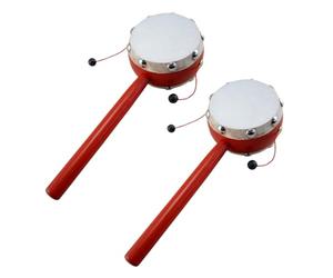 Hochet Tambour à Main en Bois Rouge 2 Pièces pour Bébé et Garçon et Filles | Son de Crécelle, Forme Double Face, Prise Facile, Stimule L’écoute, Exerce Main, Doigts et Poignet