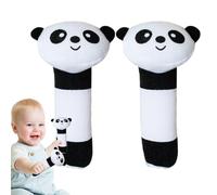 Hochets à main en peluche, hochets à main doux - Shaker à hochets remplis de panda - Hochet à main de dessin animé de 2 pièces, clochette pour développer la motricité,