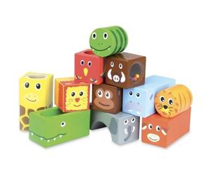 Hochets en bois sensoriel 11 Cubes sonores Animaux d'Afrique Vilac®